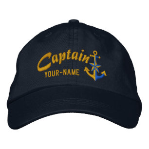 Personlig Kapten Nautical Anchor Namn Golden Broderad Keps