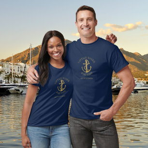 Personlig kapten Nautical Guld Boat Namn T Shirt