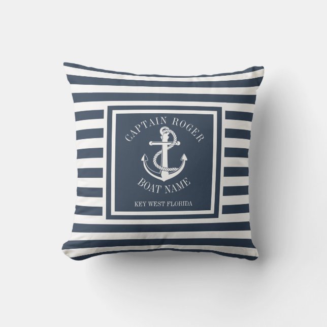 Personlig Kapten Navy Blue Nautical Anchor Out Kudde (Framsida)