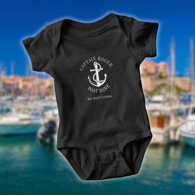 Personlig Kapten Sjöankare Båt Namn T Shirt (Personalized Captain Nautical Anchor Boat Name Baby Bodysuit)