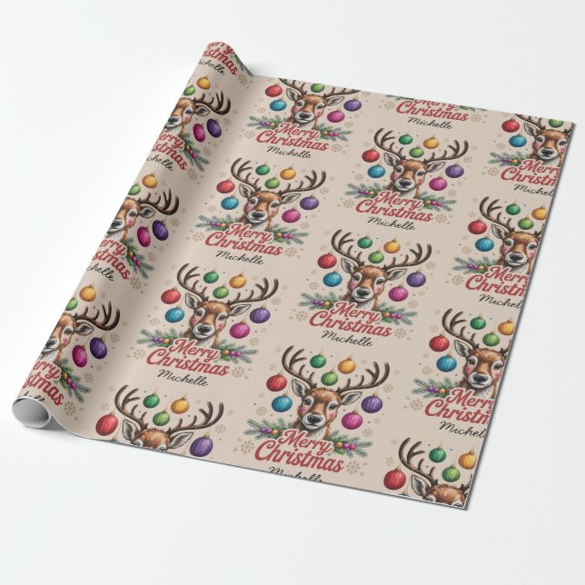 Personlig Kära Ren Jul Vintage  Presentpapper (Utrullad)