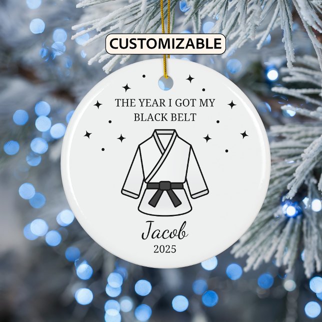 Personlig Karate Black Bälte, Taekwondo Outfit Julgransprydnad Keramik (Skapare uppladdad)
