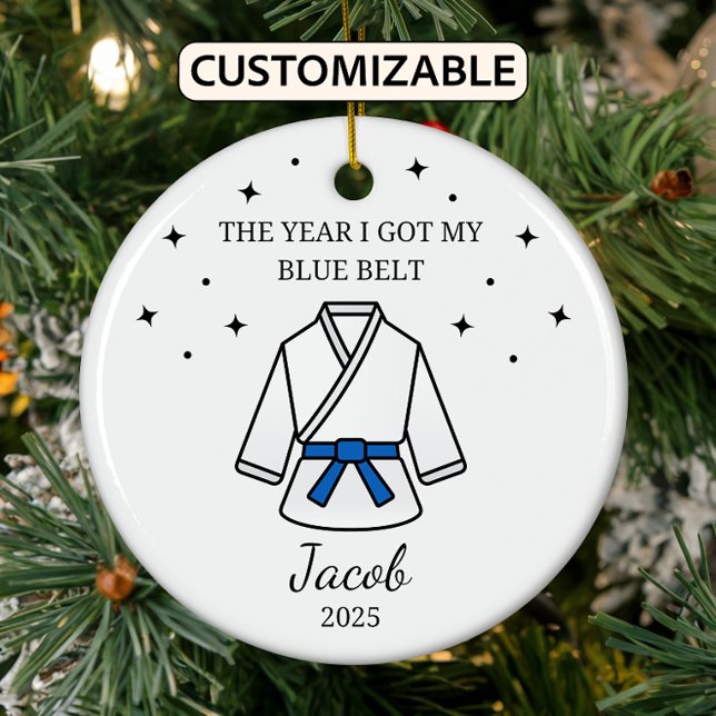 Personlig Karate Blue Bälte, Taekwondo Outfit Julgransprydnad Keramik (Skapare uppladdad)