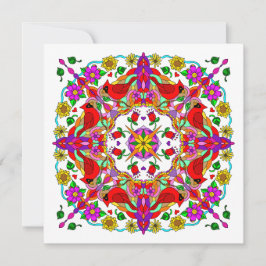 Personlig Kardinal och Flowers Mandala Birthday Kort