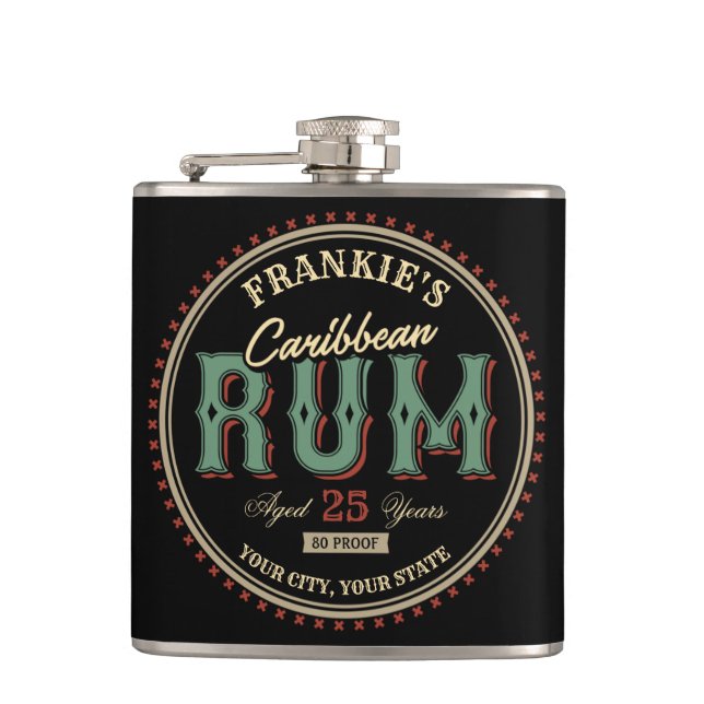 Personlig Karibiska rum Liquor Flaska-etiketten Pu Fickplunta (Framsidan)