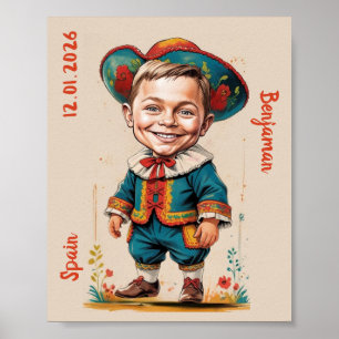 Personlig karikatyr av barn i spansk dräkt poster