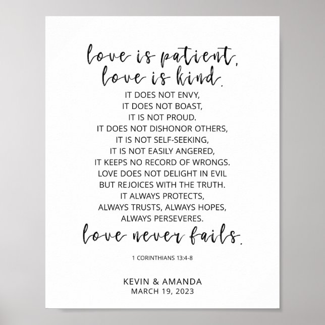 Personlig Kärlek är patient, 1 korintianer 13:4-8 Poster (Framsidan)