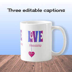 Personlig KÄRLEK blå rosa typografi Kaffemugg