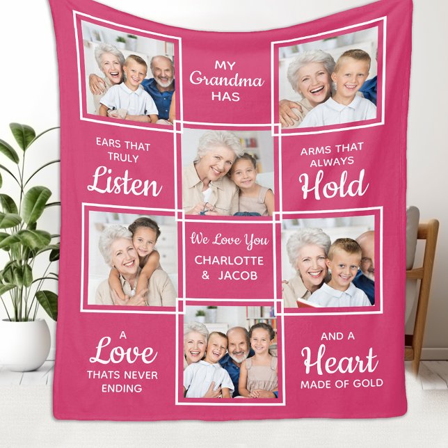 Personlig Kärlek, din mormor, unika fotokollage Fleecefilt (Skapare uppladdad)