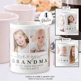 Personlig KÄRLEK DU GRANDMA 4 Photo Script Grått Kaffemugg