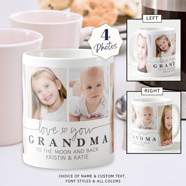 Personlig KÄRLEK DU GRANDMA 4 Photo Script Grått Kaffemugg (Skapare uppladdad)