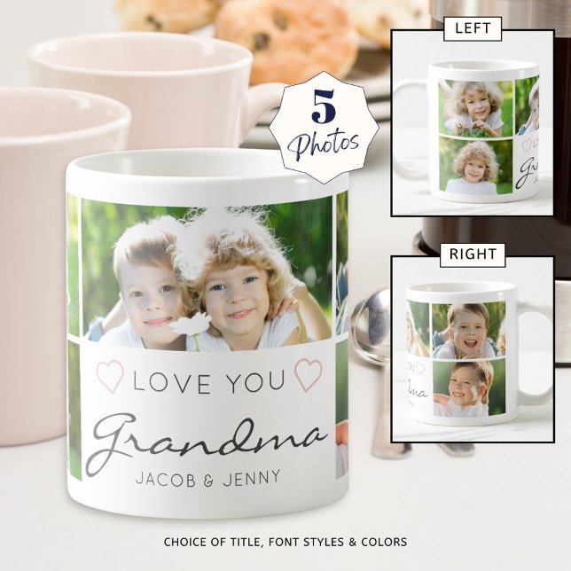 Personlig KÄRLEK DU GRANDMA Handskriftlig 5-foto Kaffemugg (Skapare uppladdad)