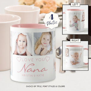Personlig KÄRLEK DU NANA 4 FotoRosa Mugg