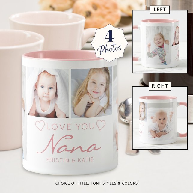 Personlig KÄRLEK DU NANA 4 FotoRosa Mugg (Skapare uppladdad)