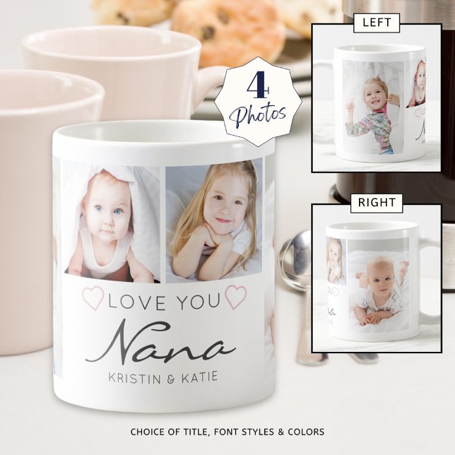 Personlig KÄRLEK DU NANA Handskriftlig 4 foto Kaffemugg (Skapare uppladdad)