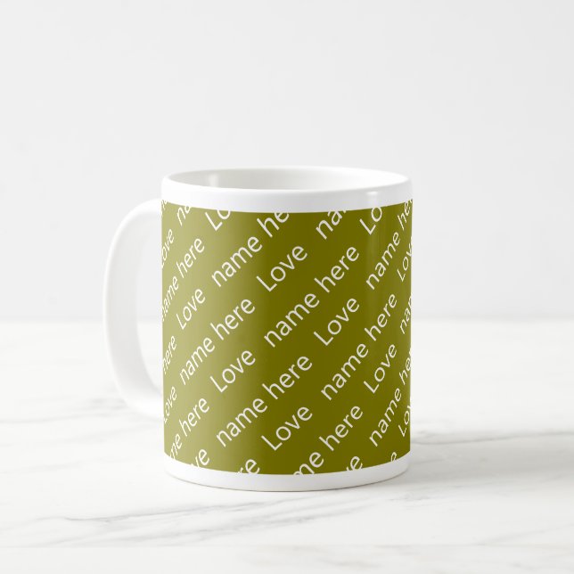 Personlig Kärlek Elegant Mönster Oliv grönt Namn Kaffemugg (Framsida vänster)