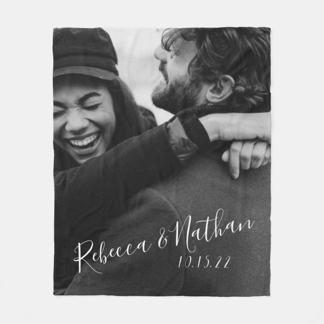 Personlig Kärlek par Photo Bröllop Date Fleecefilt (Framsidan)