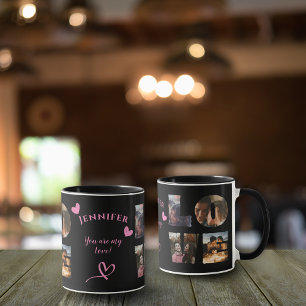 Personlig KÄRLEK Photo Collage I Modern Black Mugg