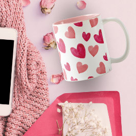 Personlig Kärlek Rosa och röda godis i hjärtan Två-Tonad Mugg