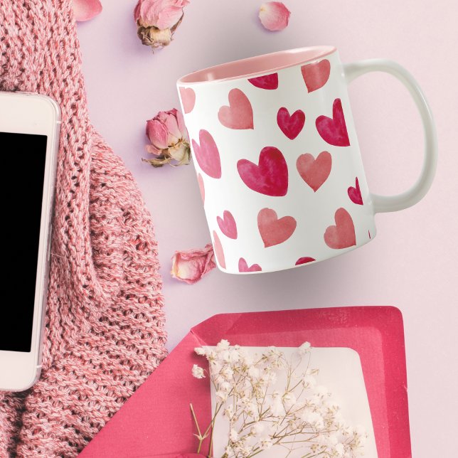 Personlig Kärlek Rosa och röda godis i hjärtan Två-Tonad Mugg (Skapare uppladdad)