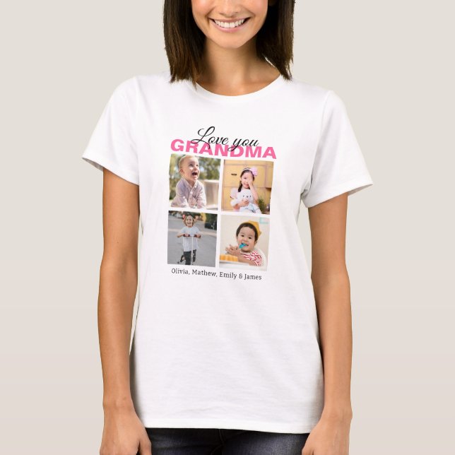 Personlig Kärlek You Grandma 4 Photo Collage T Shirt (Framsida)