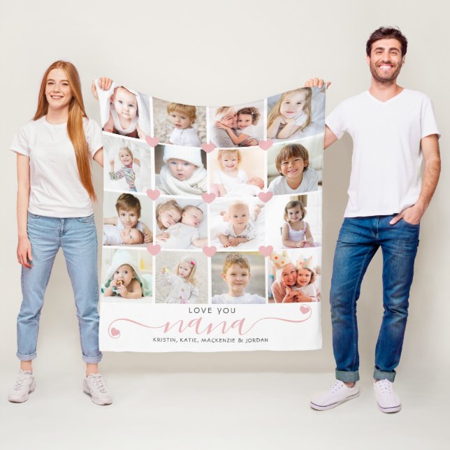 Personlig Kärlek You Nana 16 Photo Rosa Hearts Fleecefilt (På plats)