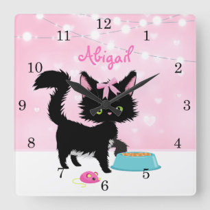 Personlig Kat Rosa och White Girly Kitten Fyrkantig Klocka