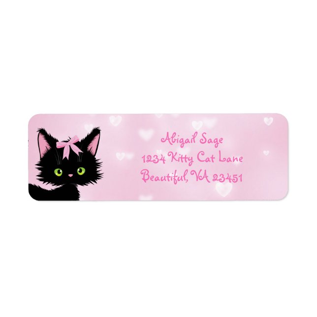 Personlig Kat Rosa och White Girly Kitten Returadress Etikett (Framsidan)