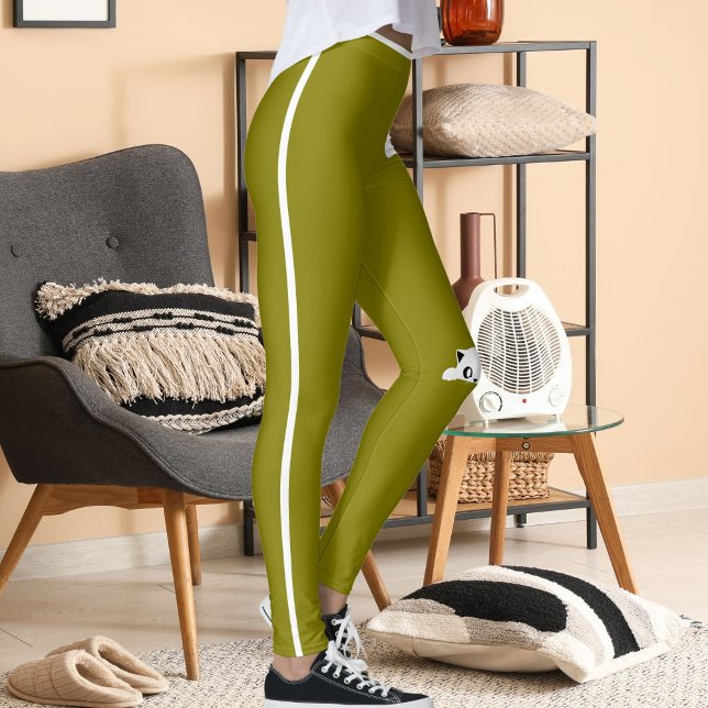 Personlig katt-hand present i olivvitrandig design leggings (Skapare uppladdad)
