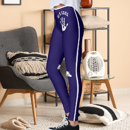 Personlig katt-handdjur i mörkblå och vita ränder leggings