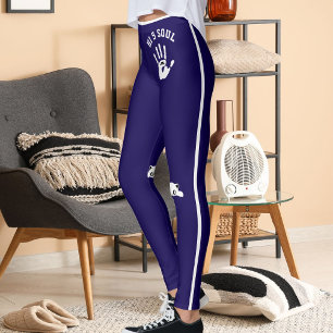 Personlig katt-handdjur i mörkblå och vita ränder leggings