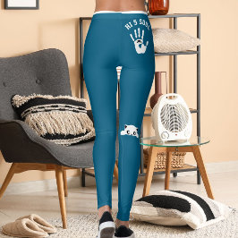 Personlig katt handdjur Oceanblå vita ränder Leggings