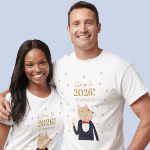 Personlig katt hejar på 2026 nyår t shirt
