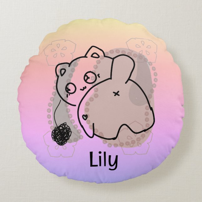 Personlig Katt med garn Rund Kudde (Framsidan)