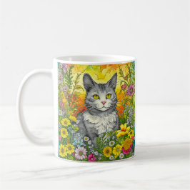 Personlig Katt och blommor Kaffemugg