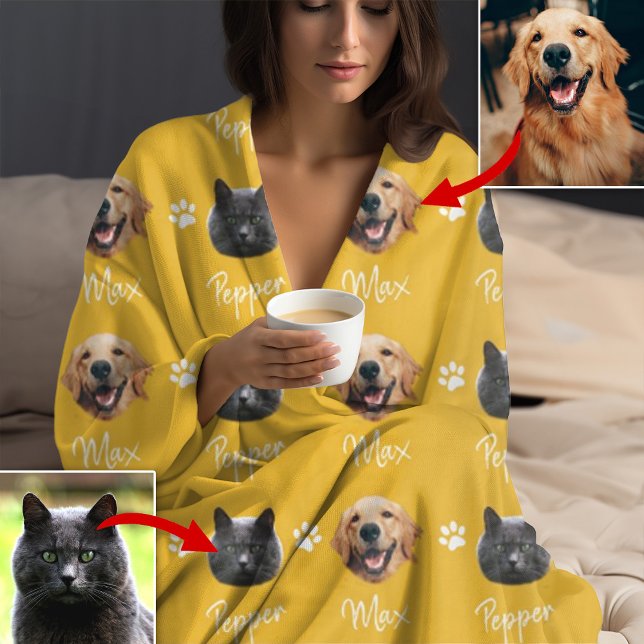 Personlig Katt och Hund och foto,Pet-Gult Fleecefilt (Skapare uppladdad)