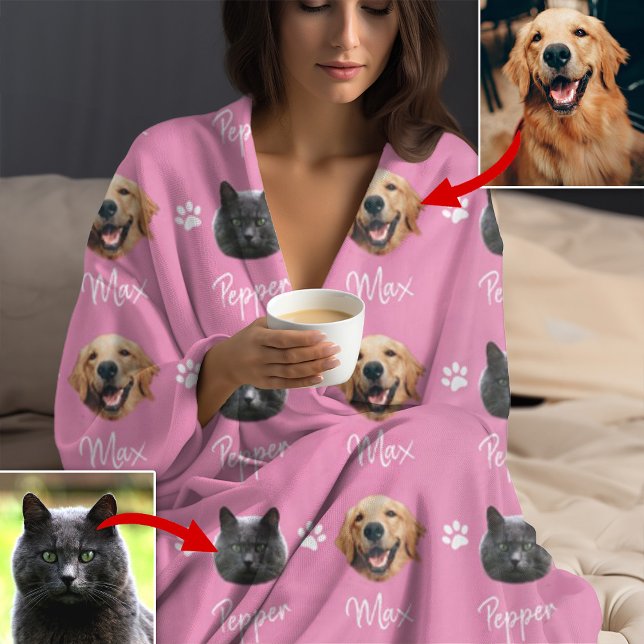 Personlig Katt och Hund och foto, Pet Rosa Fleecefilt (Skapare uppladdad)