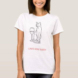 Personlig katt- och vinminimalistisk linjekonst t shirt