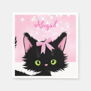 Personlig Katt Rosa och vit kattfödelsedag Pappersservett