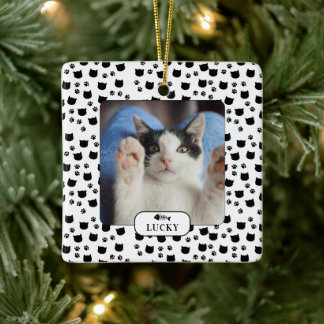 Personlig katt & tassavtryck husdjursfoto julgransprydnad keramik