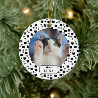 Personlig katt & tassavtryck husdjursfoto  julgransprydnad keramik