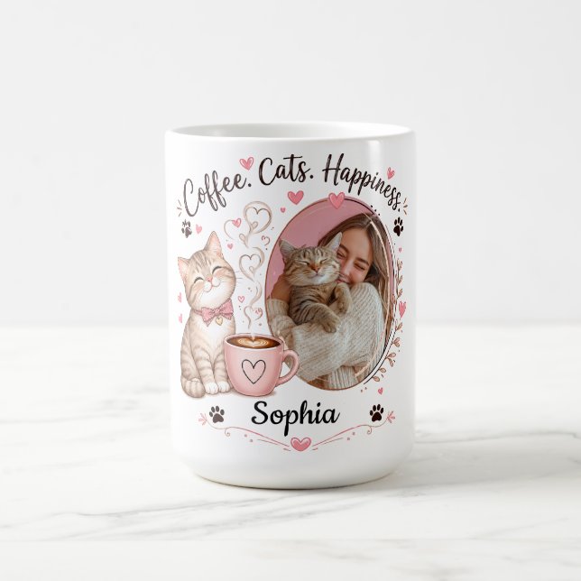 Personlig Kattälskare Foto & Namn Kaffemugg (Center)