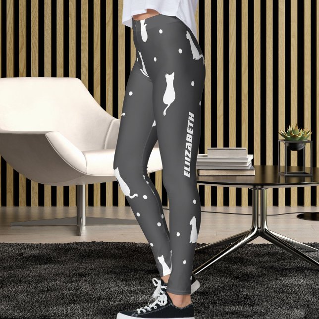 Personlig kattälskare Grå Och Vit Katt Mönster Leggings (Skapare uppladdad)