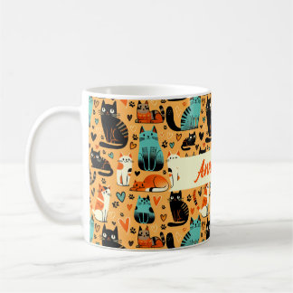 Personlig Kattälskare Namn Sydd Mugg, 33 cl Kaffemugg