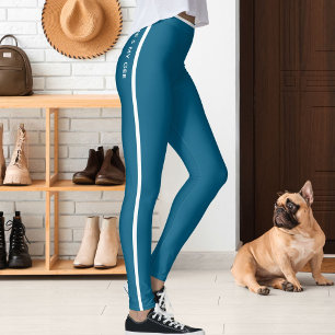 Personlig kattdjurspresent i oceanblå och vit rand leggings