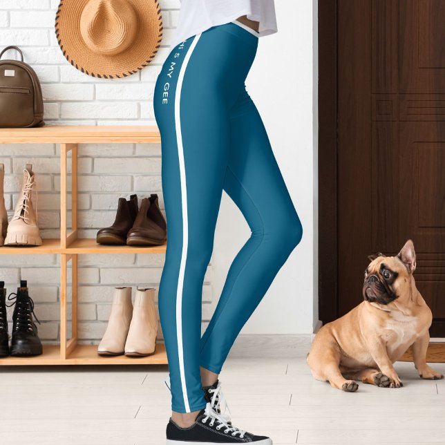 Personlig kattdjurspresent i oceanblå och vit rand leggings (Skapare uppladdad)