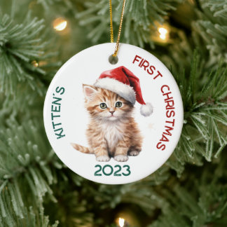 Personlig Kattens första juldesign Julgransprydnad Keramik