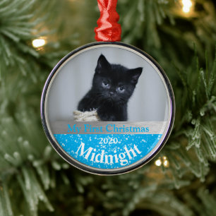 Personlig Kattens första julfoto Julgransprydnad Metall