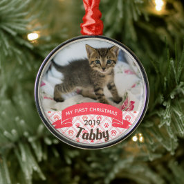 Personlig Kattens första julfoto Julgransprydnad Metall