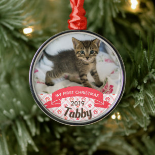 Personlig Kattens första julfoto Julgransprydnad Metall